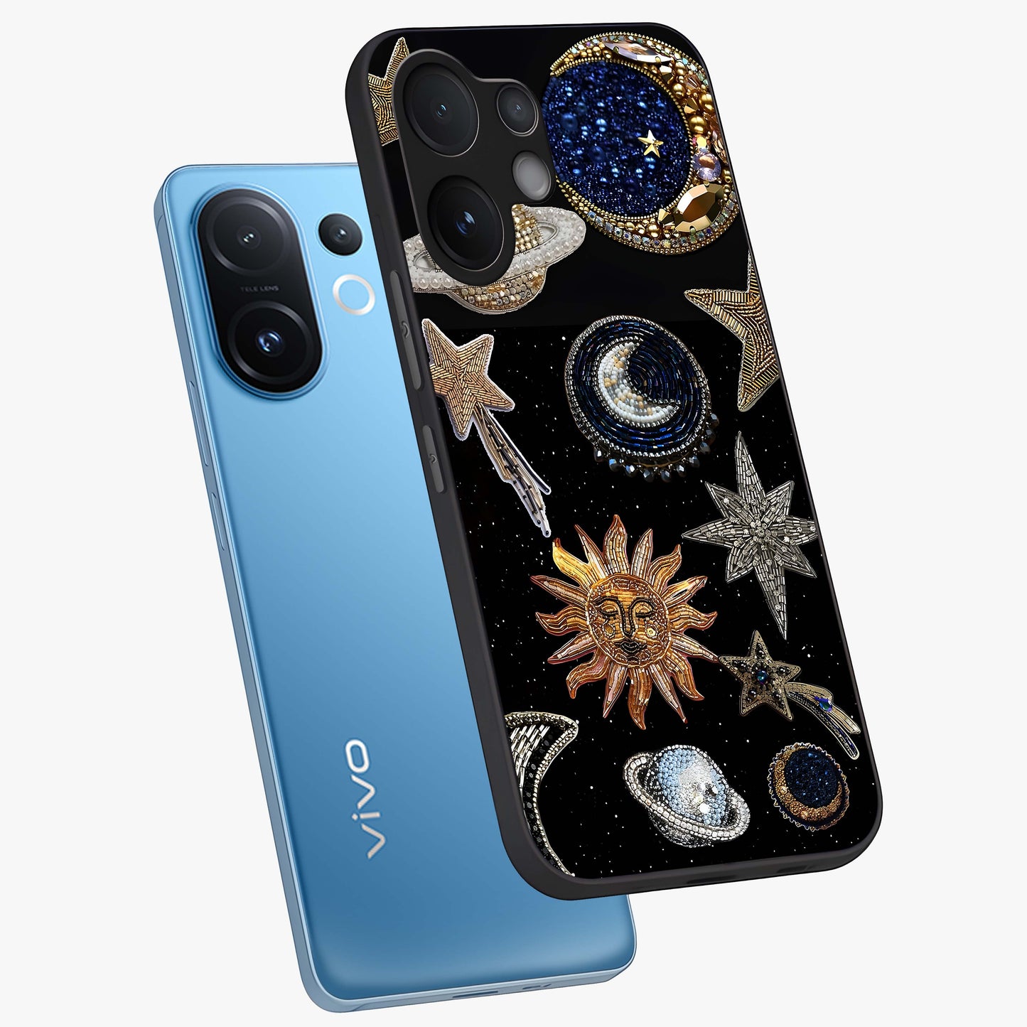 Celestial Gem Constellations Glass Case displayed in angled mockup highlighting gemstone inspired constellation design.