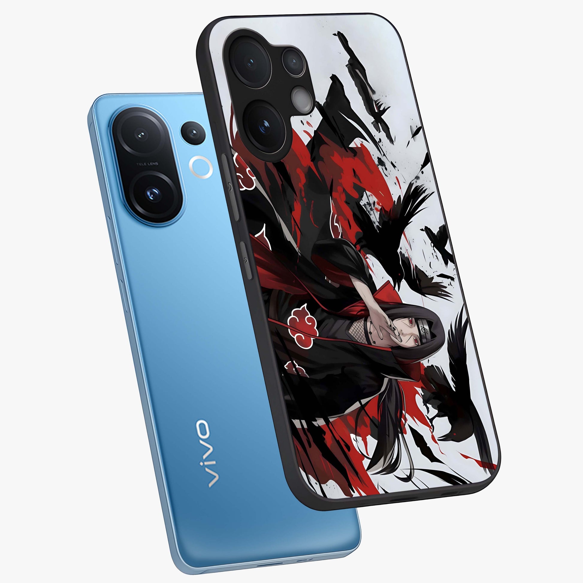 Crimson Crow Illusion Glass Case displayed in angled mockup highlighting mysterious crow graphic with dark aesthetic style.