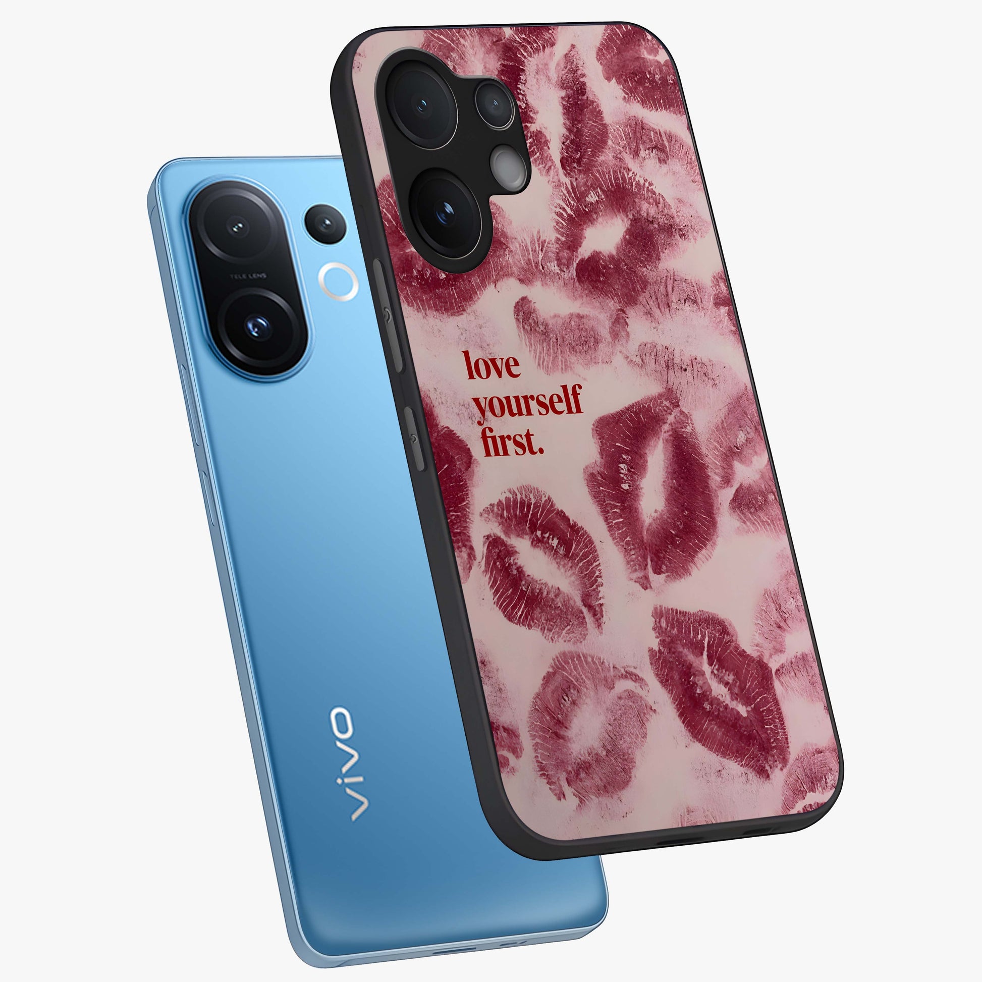 Crimson Kiss Love Glass Case displayed in angled mockup highlighting bold love inspired design with modern aesthetic style.