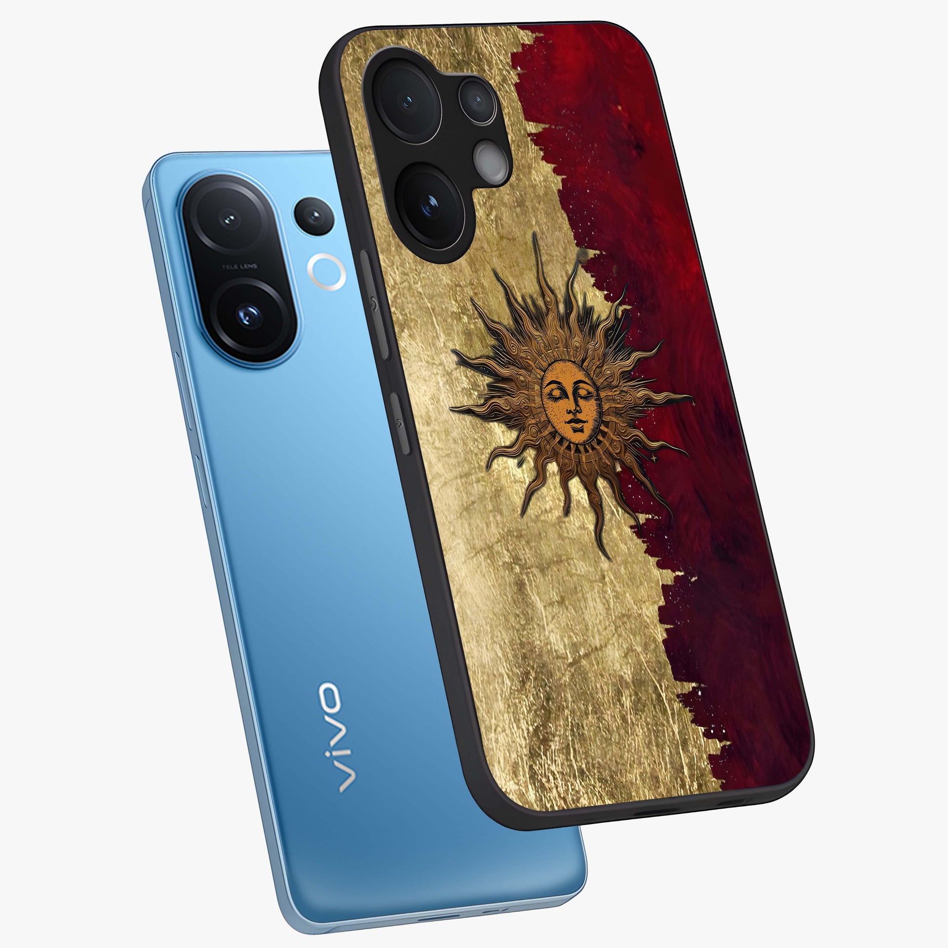 Crimson Sun Majesty Glass Case displayed in angled mockup highlighting majestic crimson sun design with bold aesthetic style.