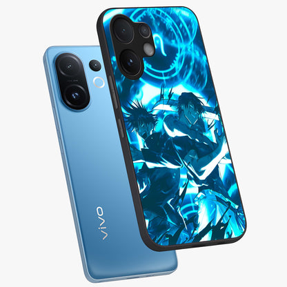 Cursed Energy Clash Glass Case displayed in angled mockup highlighting powerful battle inspired graphic with anime style aesthetic.