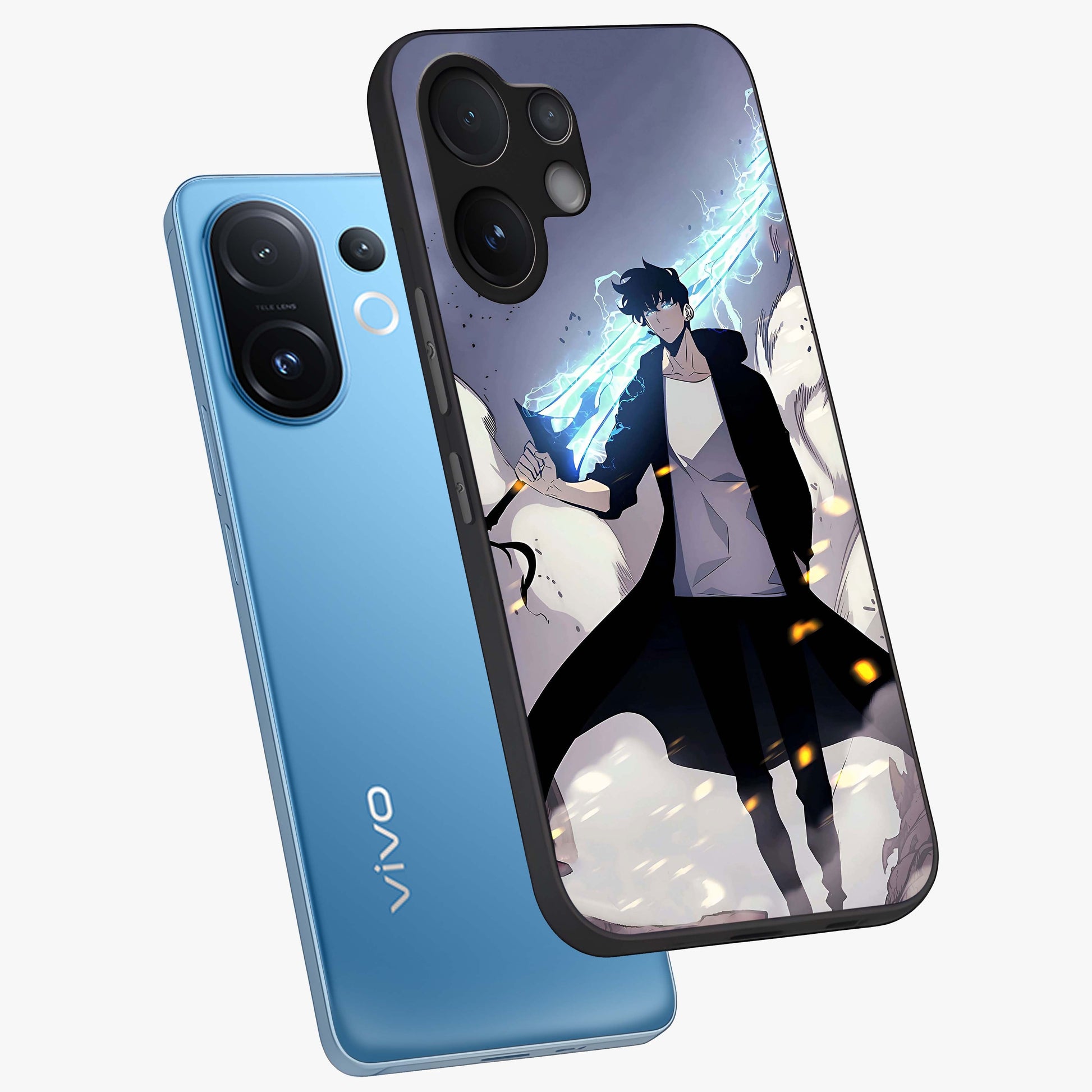 Dark Lightning Anime Warrior Glass Case displayed in angled mockup highlighting powerful lightning themed anime illustration.