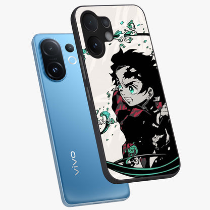 Demon Slayer Glass Case displayed in angled mockup highlighting dramatic anime character design with action aesthetic.