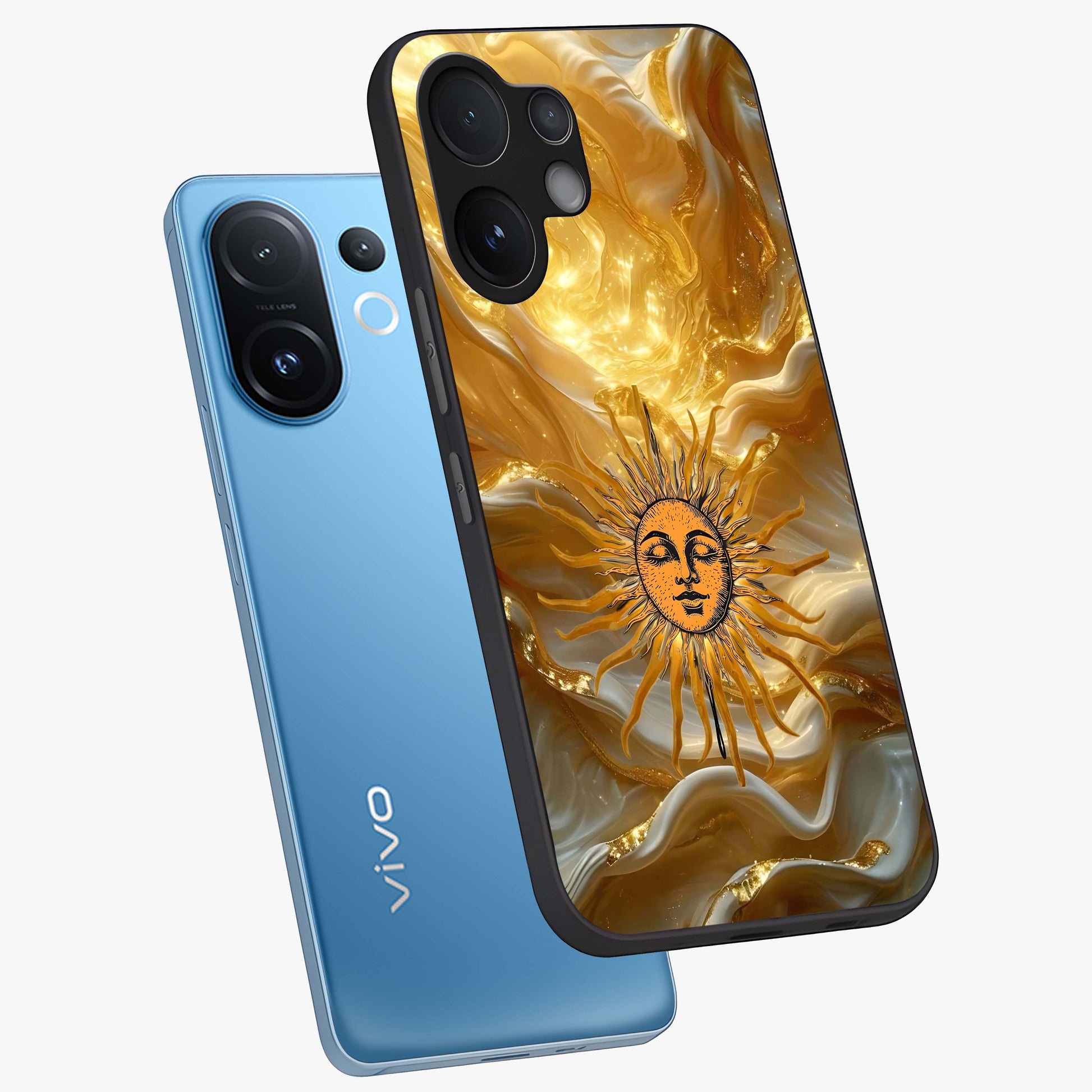 Eternal Golden Glow Glass Case displayed in angled mockup highlighting glowing golden aesthetic design with elegant style.