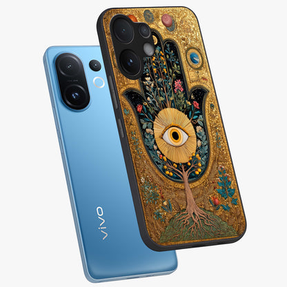 Ethereal Evil Eye Glass Case displayed in angled mockup highlighting protective evil eye symbol with spiritual aesthetic design.