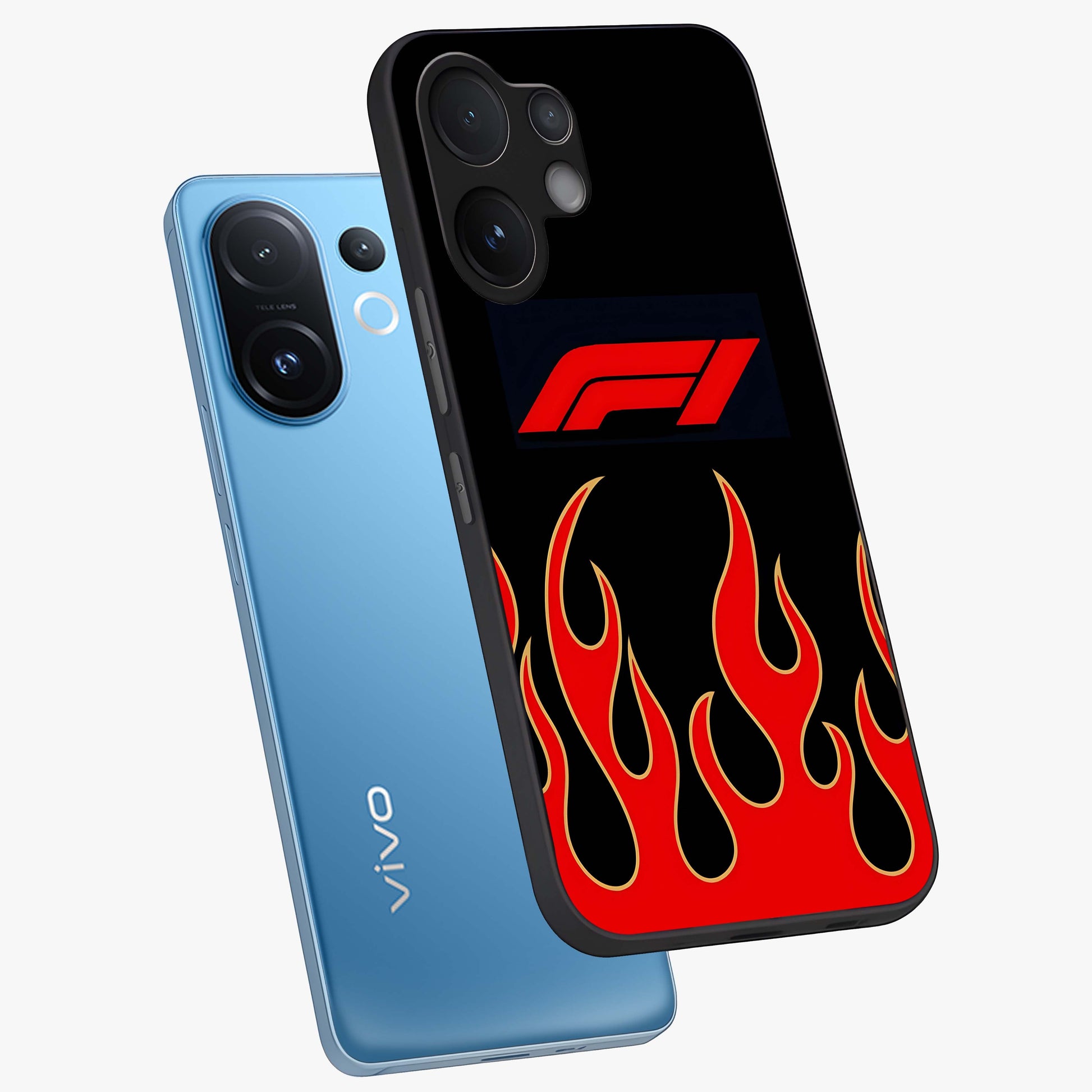 Fire F11 Glass Case displayed in angled mockup highlighting bold fire inspired graphic with energetic aesthetic style.