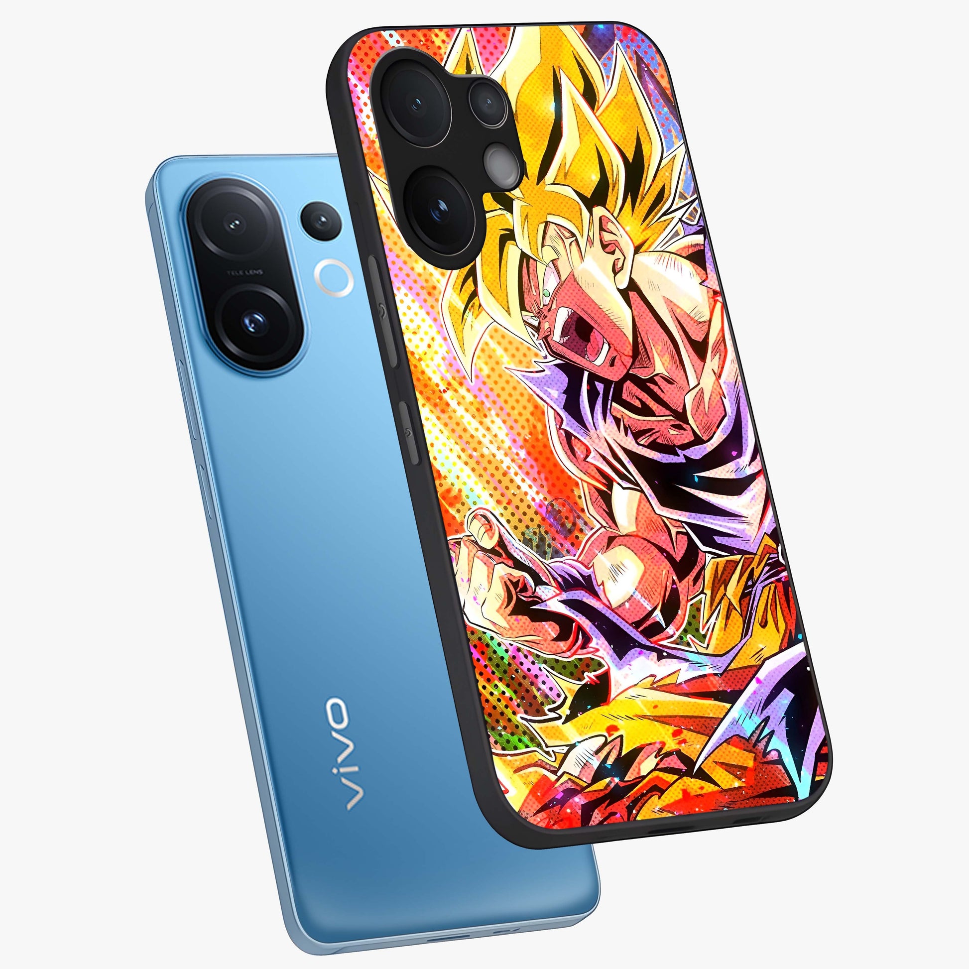 Firing Goku Glass Case displayed in angled mockup highlighting dynamic anime character design with action aesthetic.