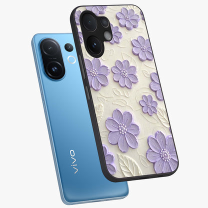 Floral Wall Art With Purple Flowers Glass Case displayed in angled mockup highlighting vibrant purple floral illustration with artistic aesthetic.