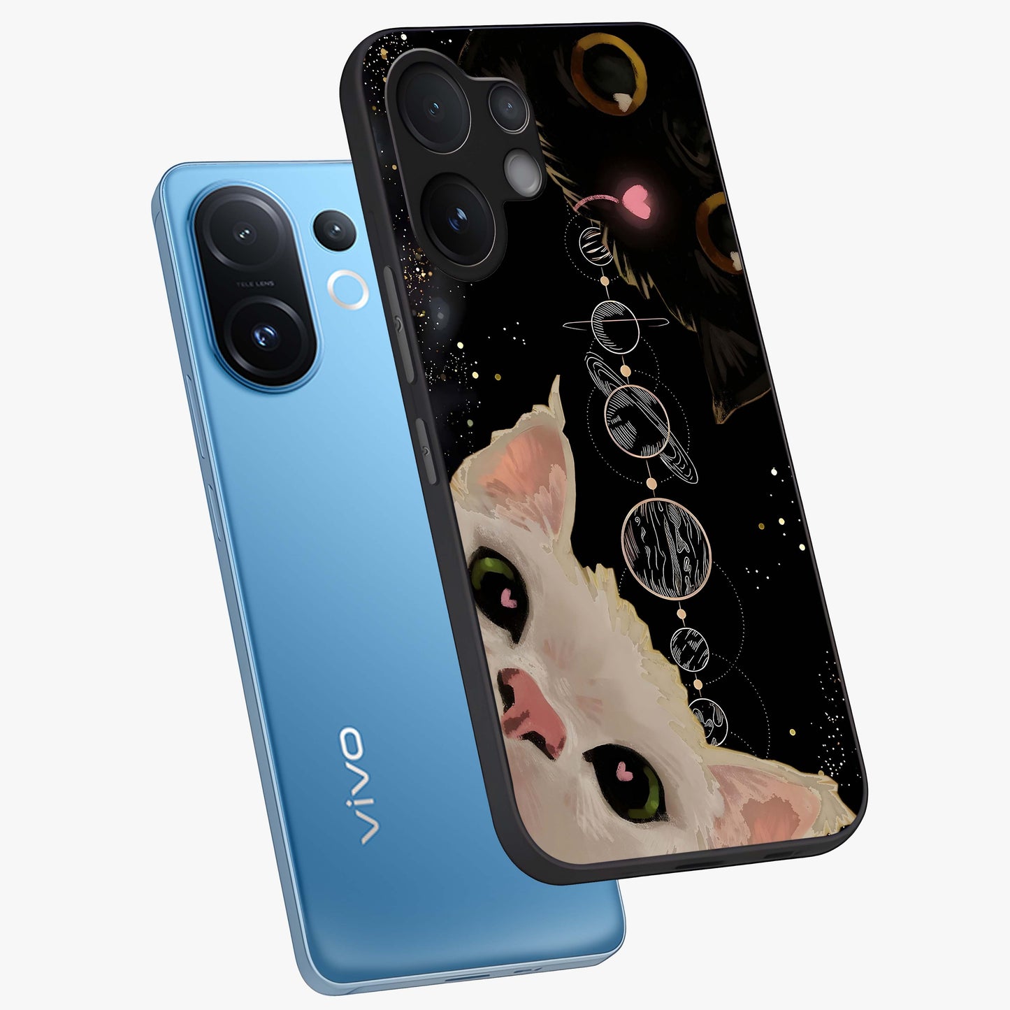 Galactic Cat Glass Case displayed in angled mockup highlighting celestial feline illustration with galaxy aesthetic style.