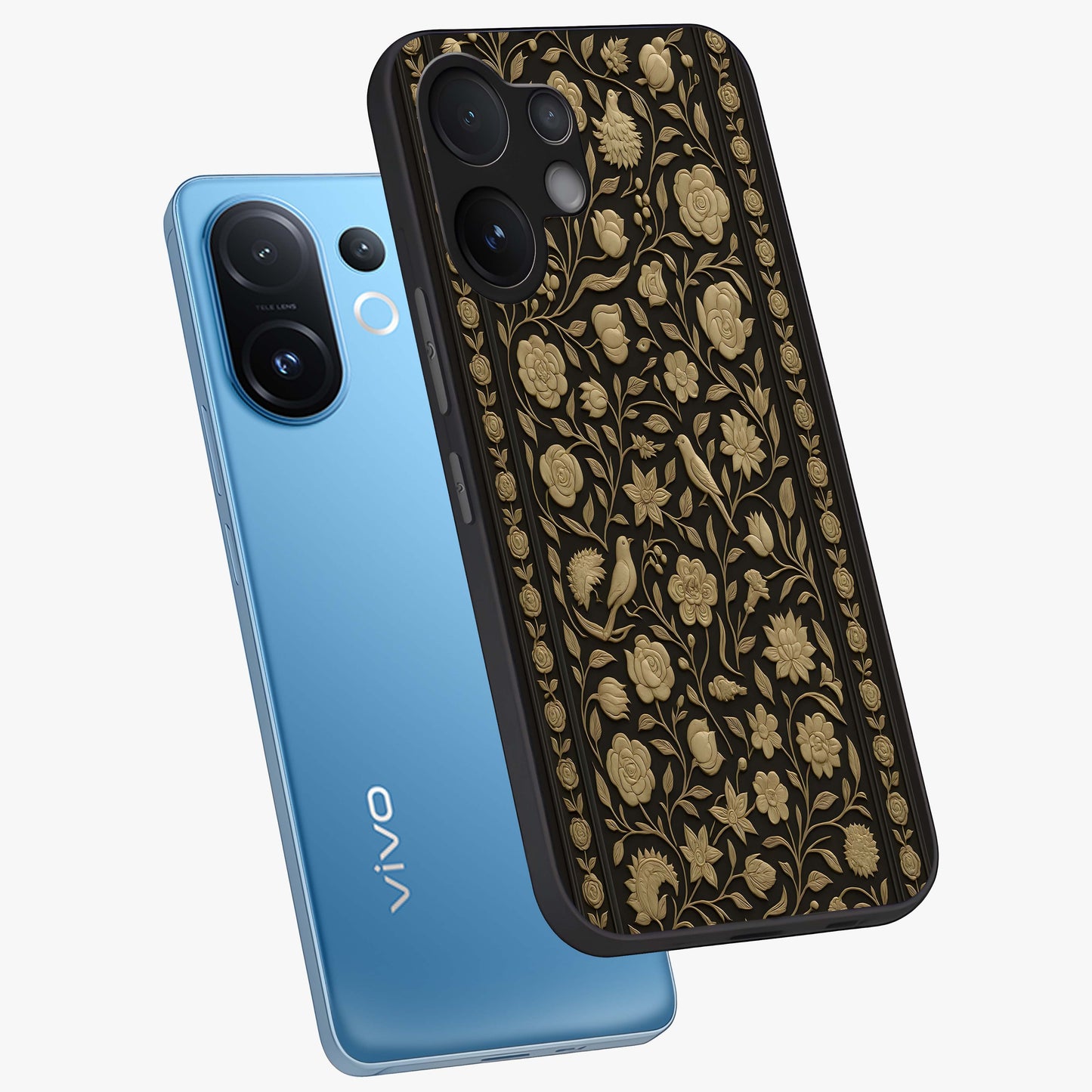 Golden Evil Eye Mandala Glass Case displayed in angled mockup highlighting protective evil eye symbol with golden mandala design.