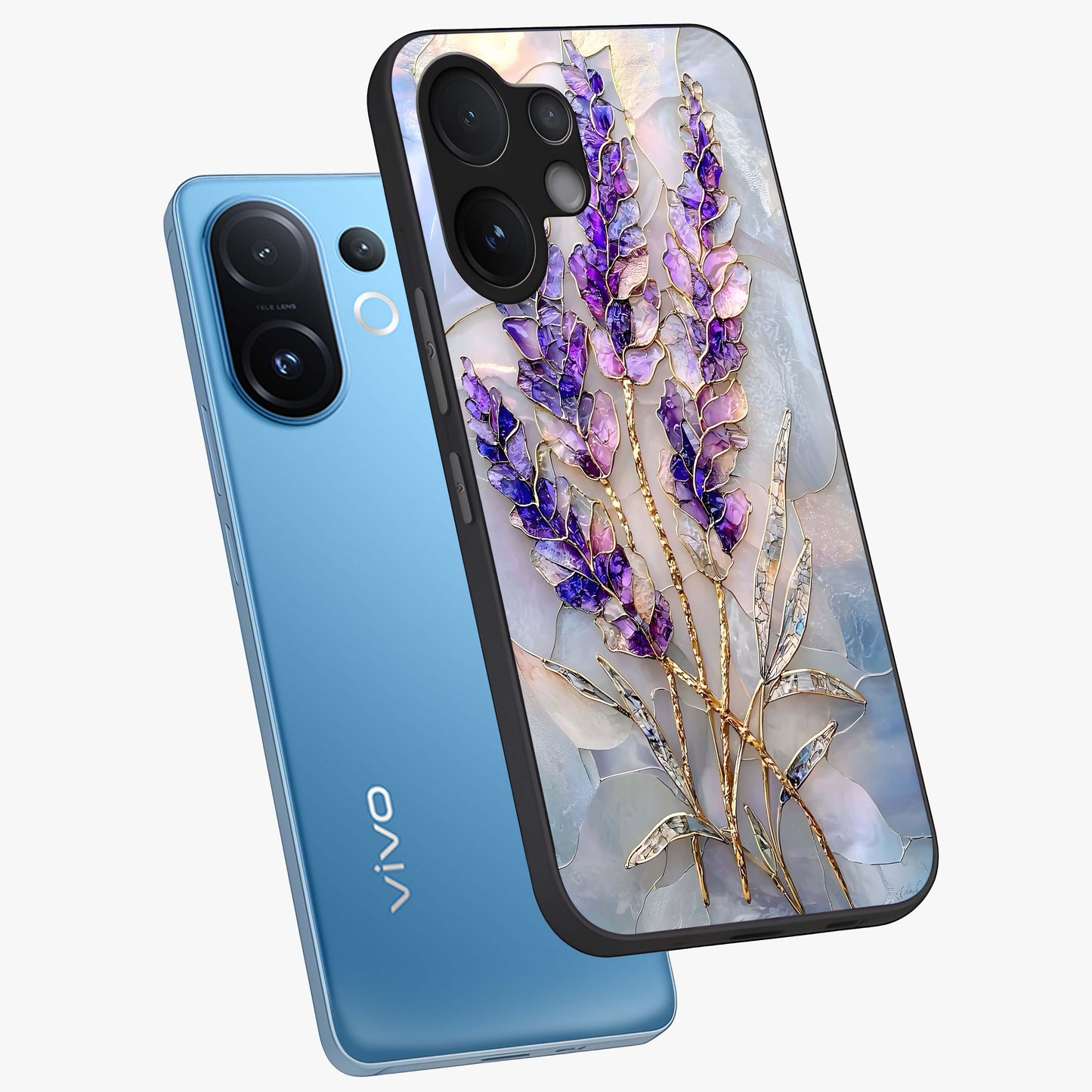 Lavender Dream Glow Glass Case displayed in angled mockup highlighting dreamy purple glow design with soft artistic style.