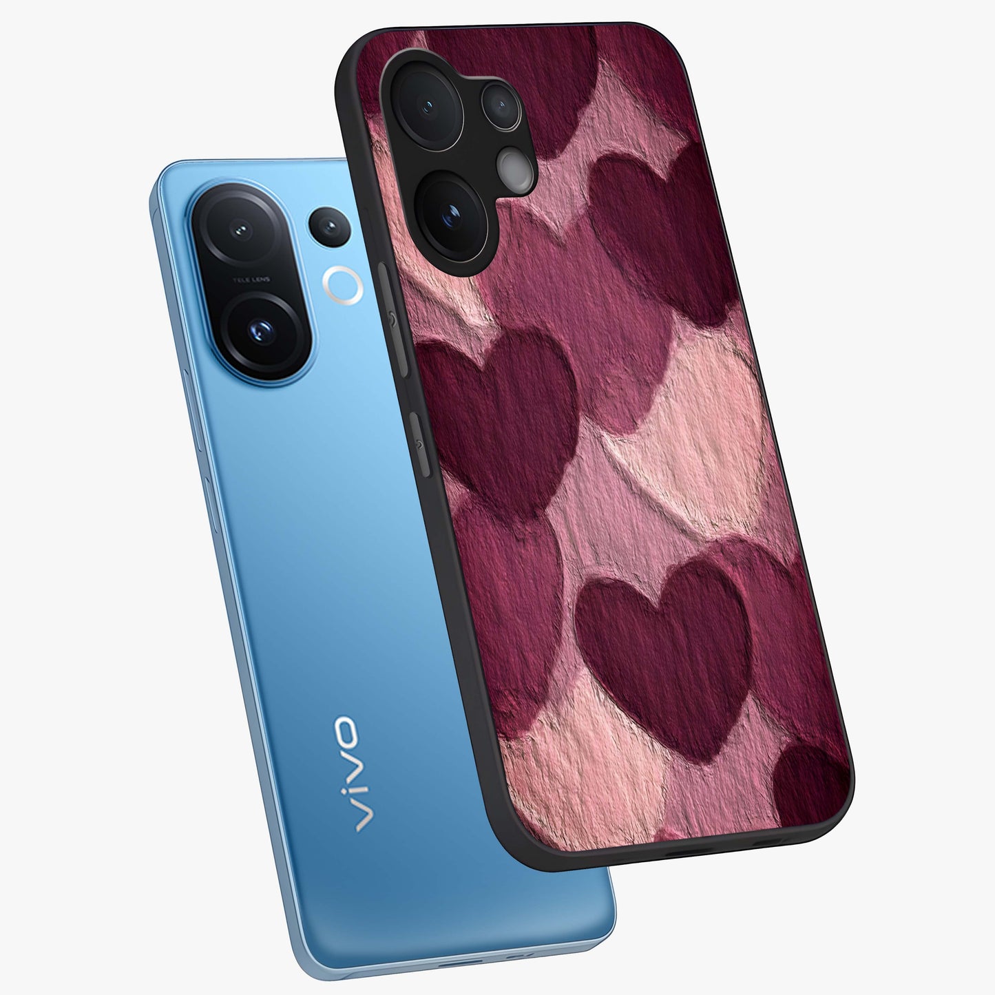 Layered Paper Hearts Glass Case displayed in angled mockup highlighting creative paper craft heart design with romantic aesthetic.