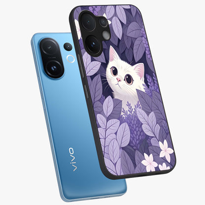 Lilac Hide Peek Cat Glass Case displayed in angled mockup highlighting playful feline illustration with lilac aesthetic design.