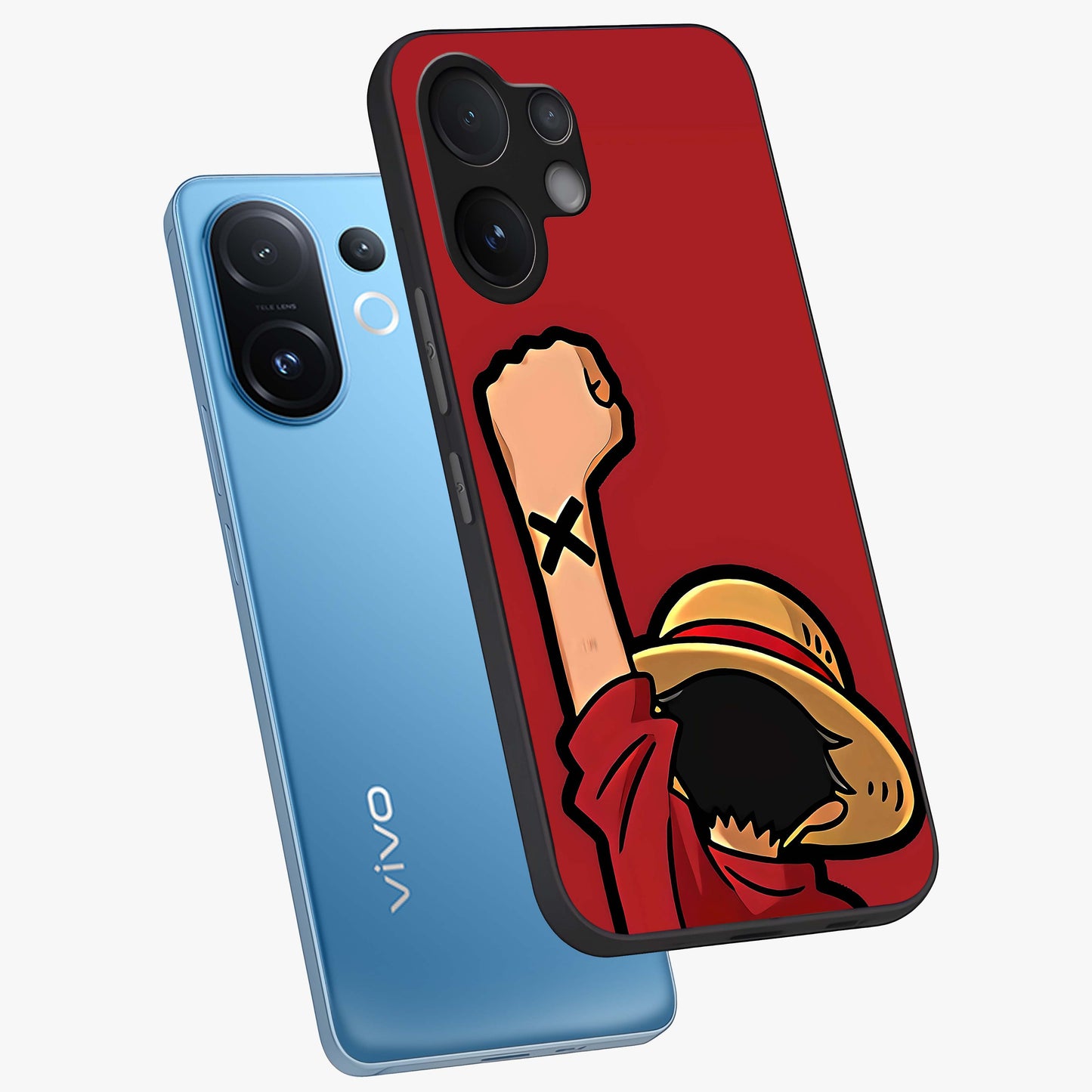 Luffy X Spirit Glass Case displayed in angled mockup highlighting powerful anime design with energetic action aesthetic.