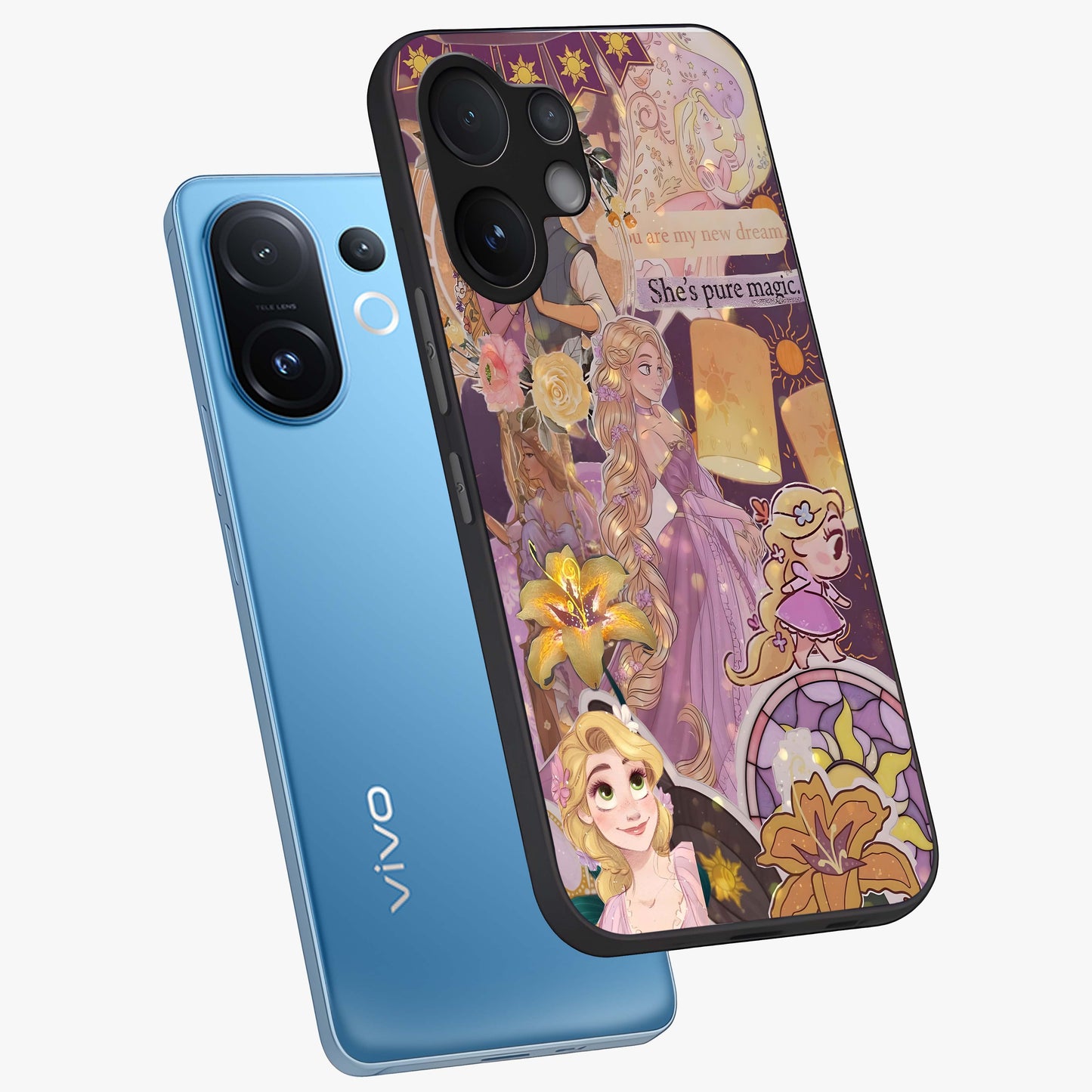 Magical Tangled Dream Glass Case displayed in angled mockup highlighting whimsical fantasy design with magical aesthetic.