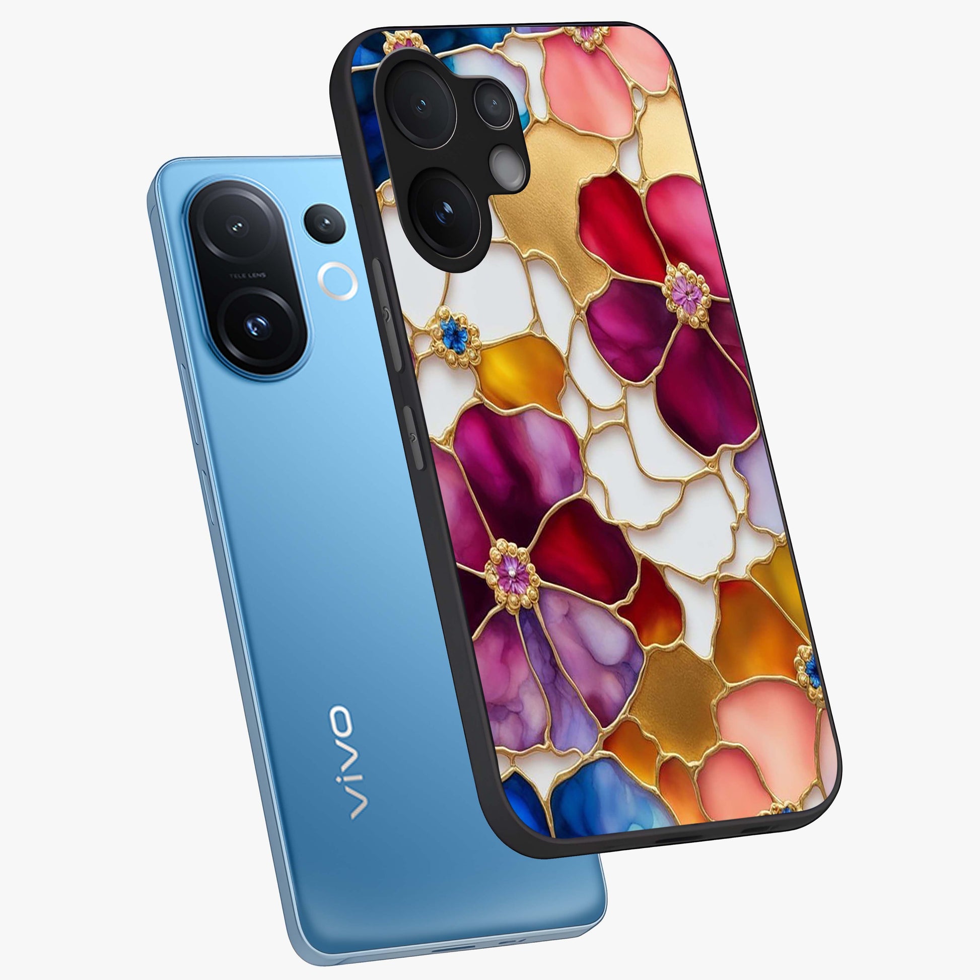 Marble Flower Pattern Glass Case displayed in angled mockup highlighting elegant marble floral design with modern aesthetic.