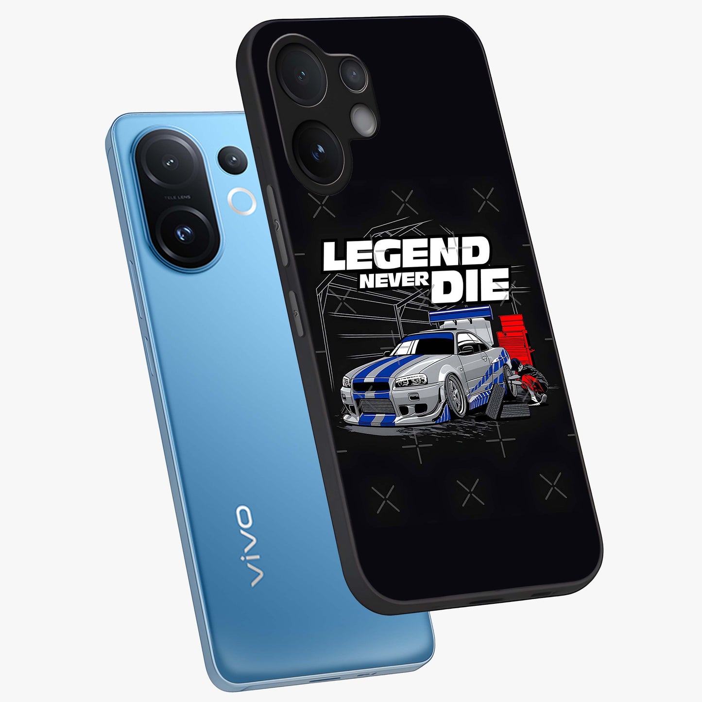 Midnight Racing Legacy Glass Case displayed in angled mockup highlighting dynamic automotive design with bold midnight aesthetic.