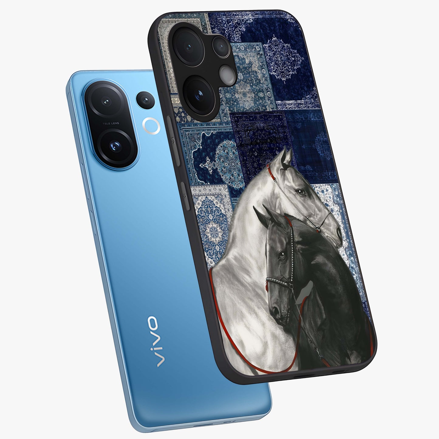 Midnight Stallion Blues Glass Case displayed in angled mockup highlighting powerful stallion illustration with deep midnight tones.