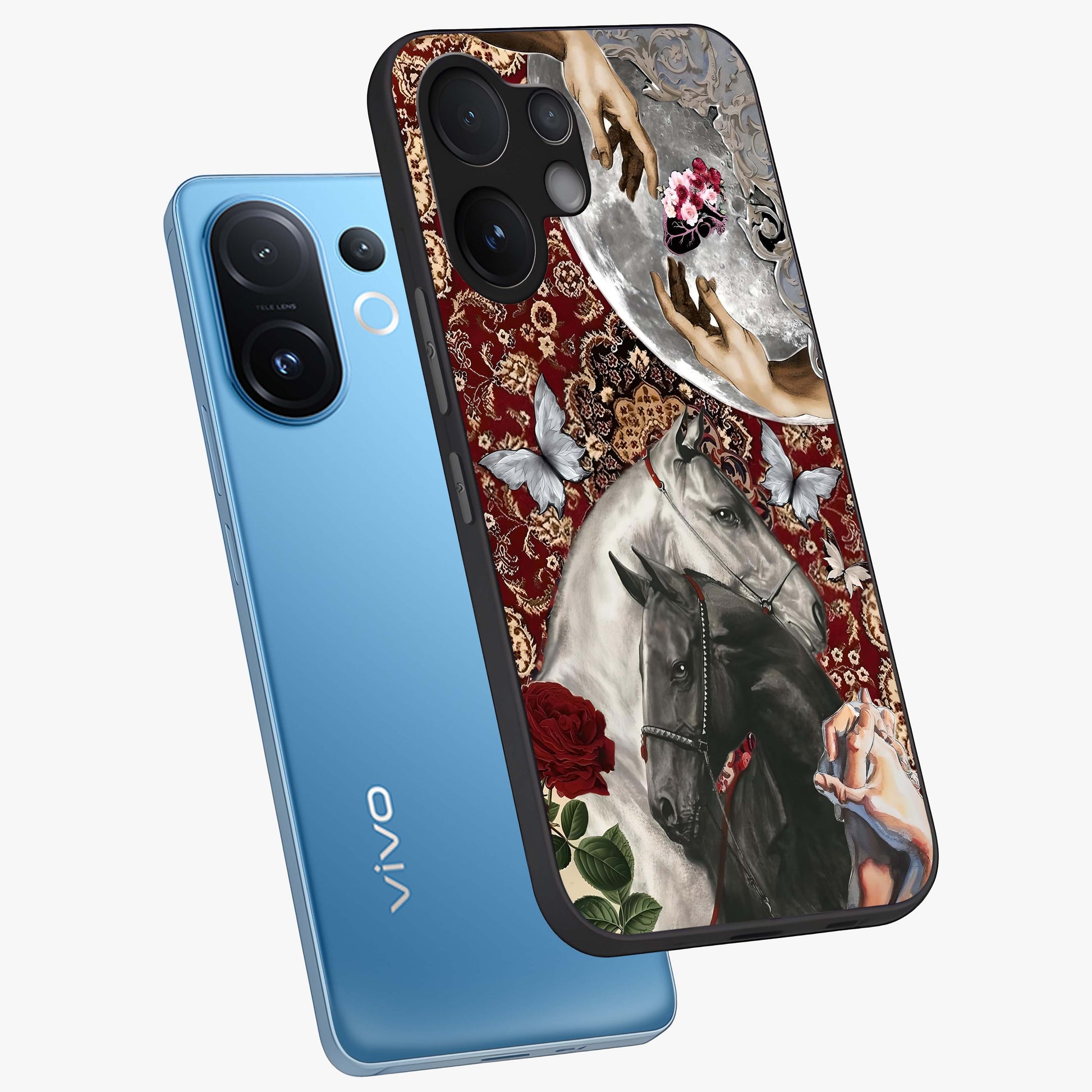 Moonlit Royal Stallion Glass Case displayed in angled mockup highlighting powerful stallion illustration with royal night aesthetic.