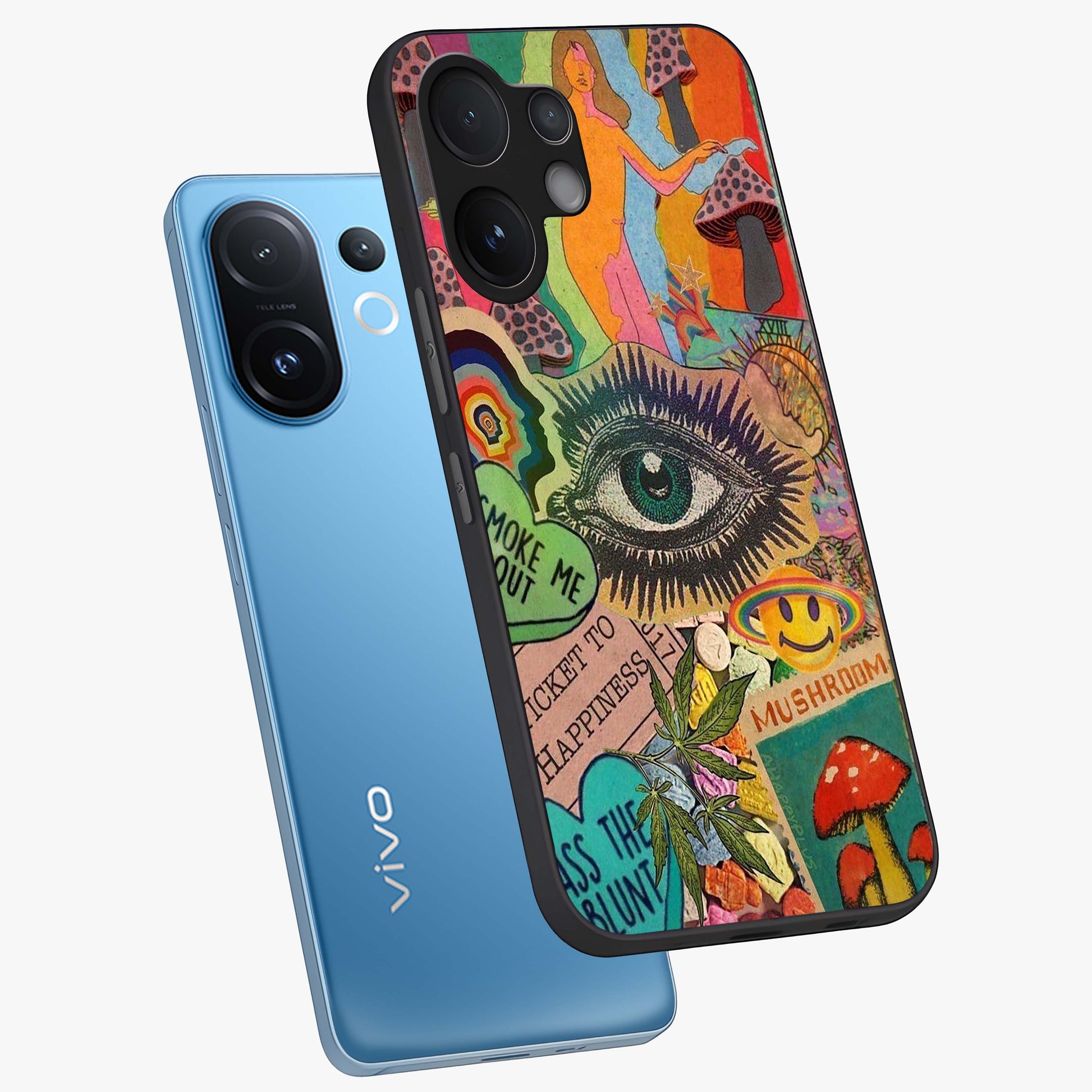 Mystic Eye Wonderland Glass Case displayed in angled mockup highlighting magical eye illustration with dreamy aesthetic.