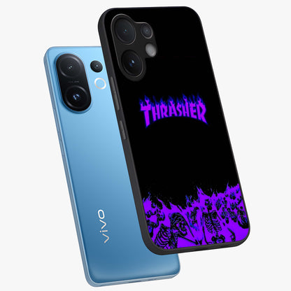 Neon Flame Riot Glass Case displayed in angled mockup highlighting glowing flame design with vibrant neon aesthetic.