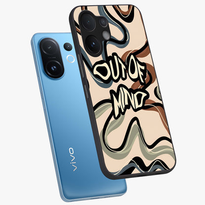 Out Of Mind Glass Case displayed in angled mockup highlighting bold statement design with modern artistic aesthetic.
