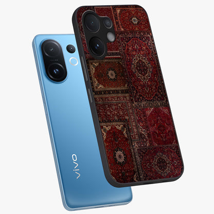 Persian Velvet Tale Glass Case displayed in angled mockup highlighting ornate textile inspired design with royal aesthetic.