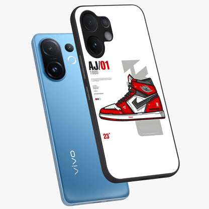 Retro Sneaker Blueprint Glass Case displayed in angled mockup highlighting detailed shoe design with sporty retro aesthetic.
