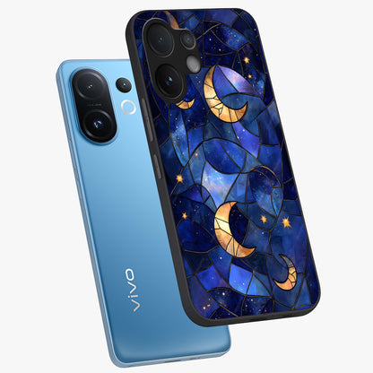 Starlit Sky Tapestry Glass Case displayed in angled mockup highlighting celestial night pattern with artistic aesthetic style.