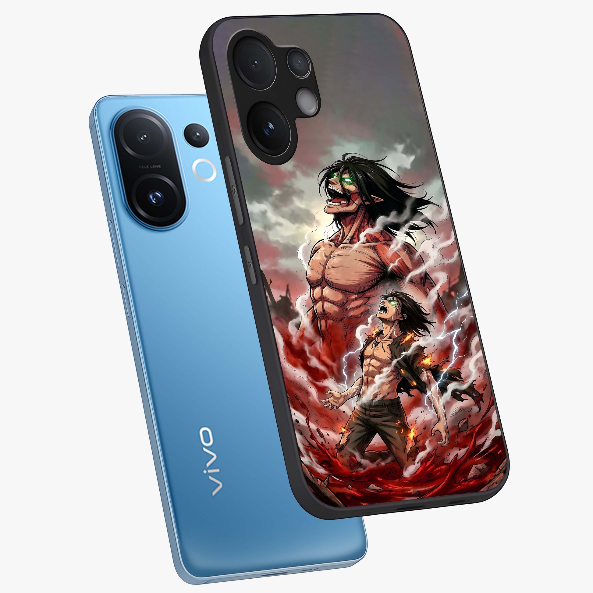 Titan Awakening Fury Glass Case displayed in angled mockup highlighting dramatic giant warrior design with bold anime aesthetic.