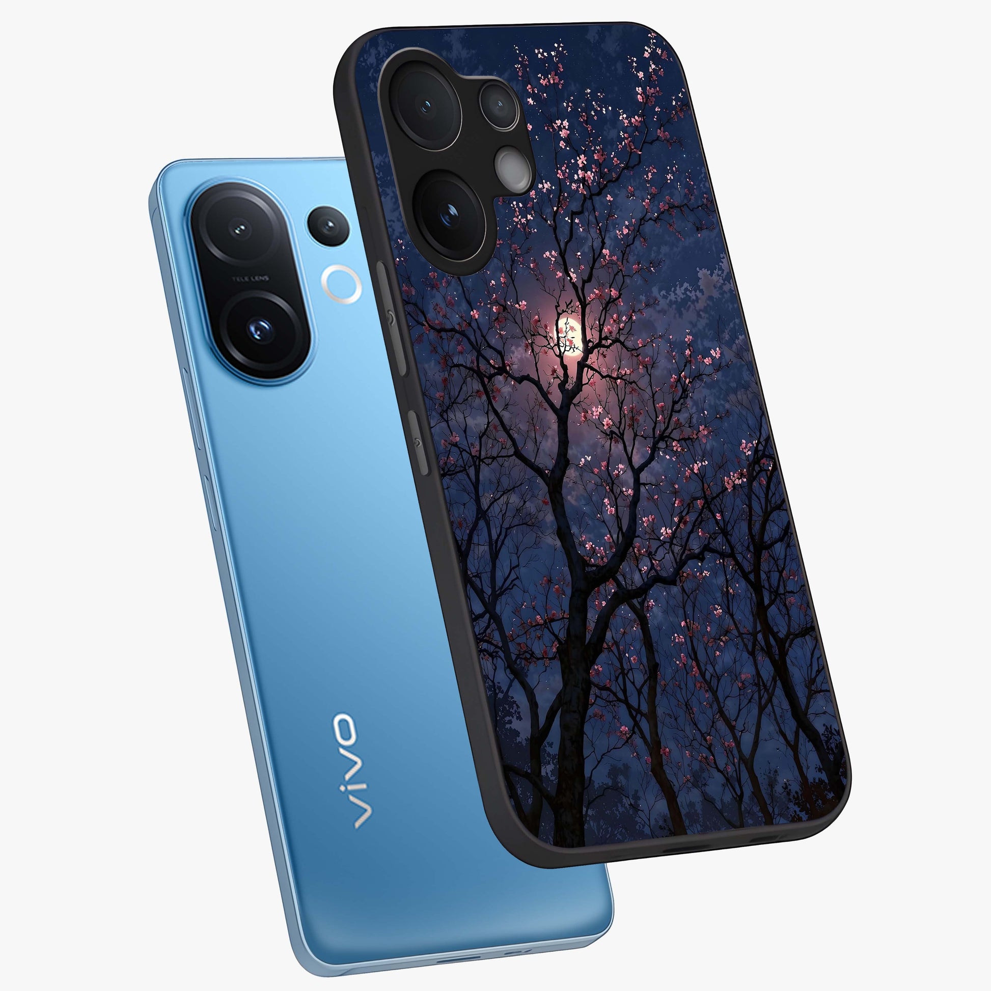 Twilight Sakura Serenade Glass Case displayed in angled mockup highlighting delicate sakura flower design with dreamy aesthetic.