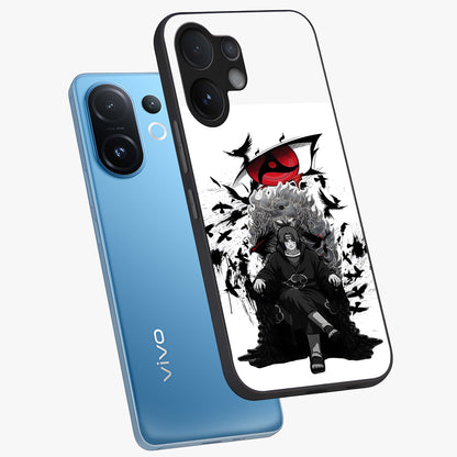 Uchiha Shadow Throne Glass Case displayed in angled mockup highlighting glowing aquatic design with celestial aesthetic.