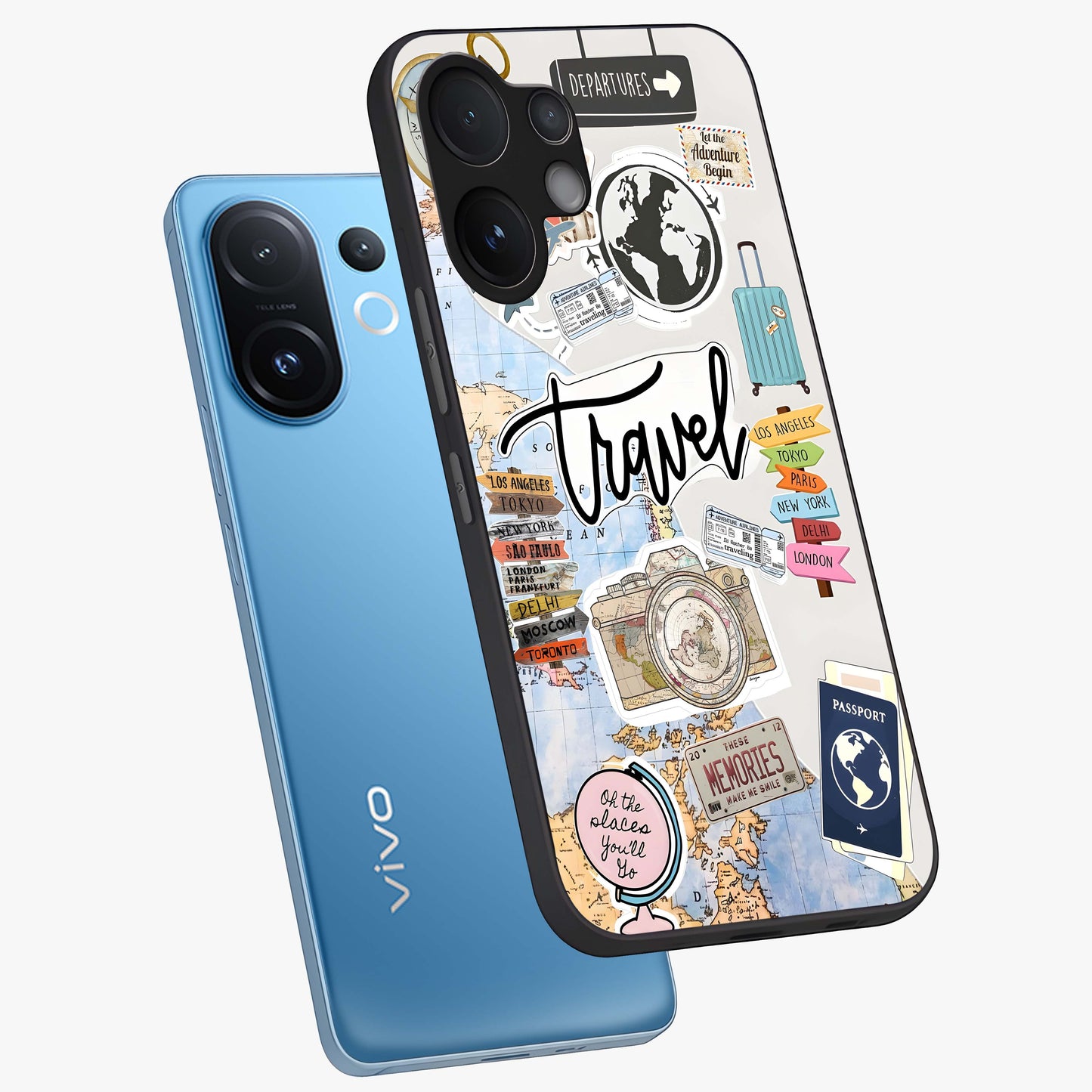 Wanderlust Journal Glass Case displayed in angled mockup highlighting adventure themed design with aesthetic travel vibe.