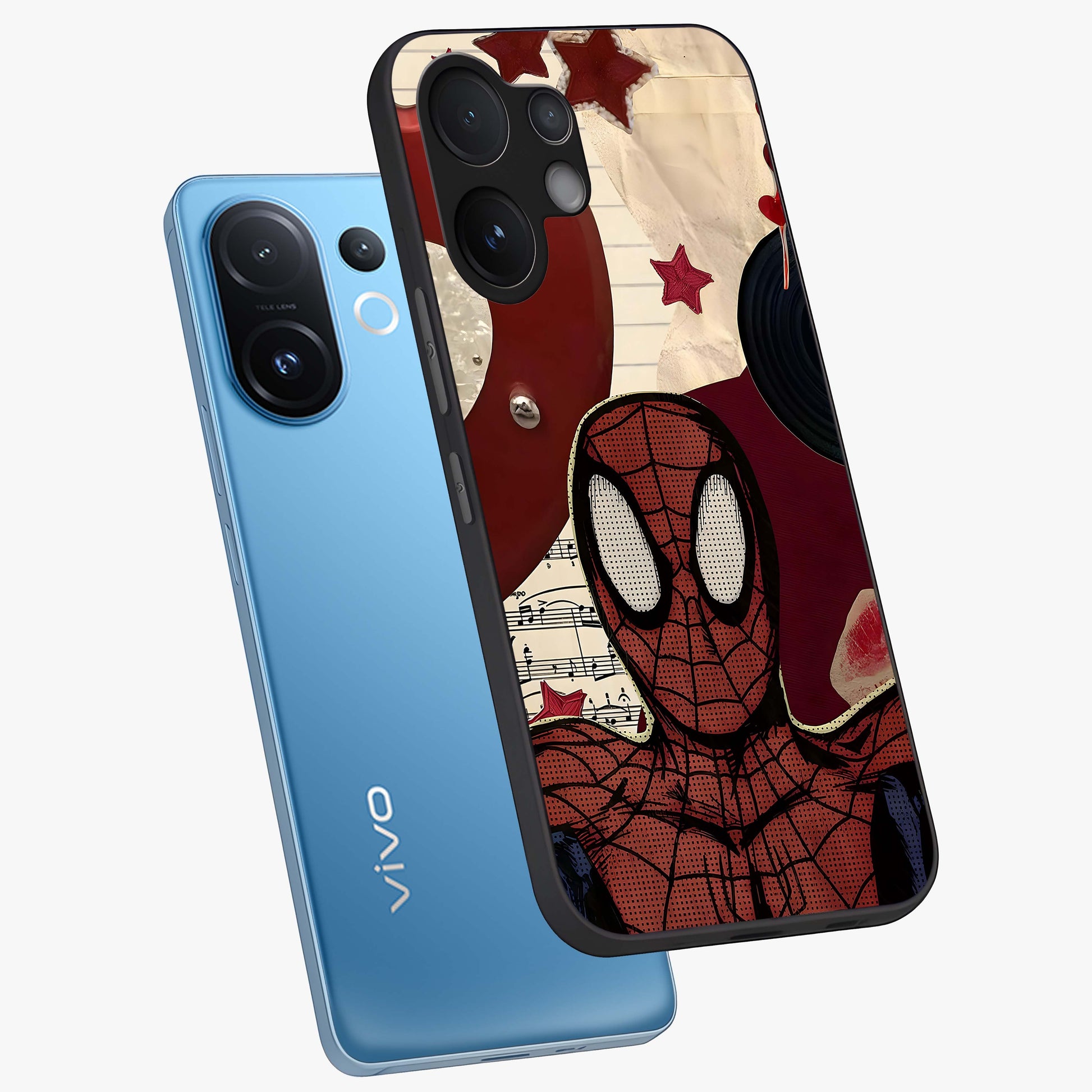 Web Warrior Vibes Glass Case displayed in angled mockup highlighting dynamic web design with comic style aesthetic.
