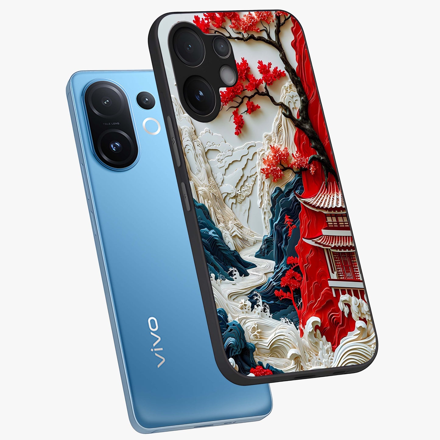 Whispers Of Sakura Waves Glass Case displayed in angled mockup highlighting flowing sakura design with soft floral aesthetic.