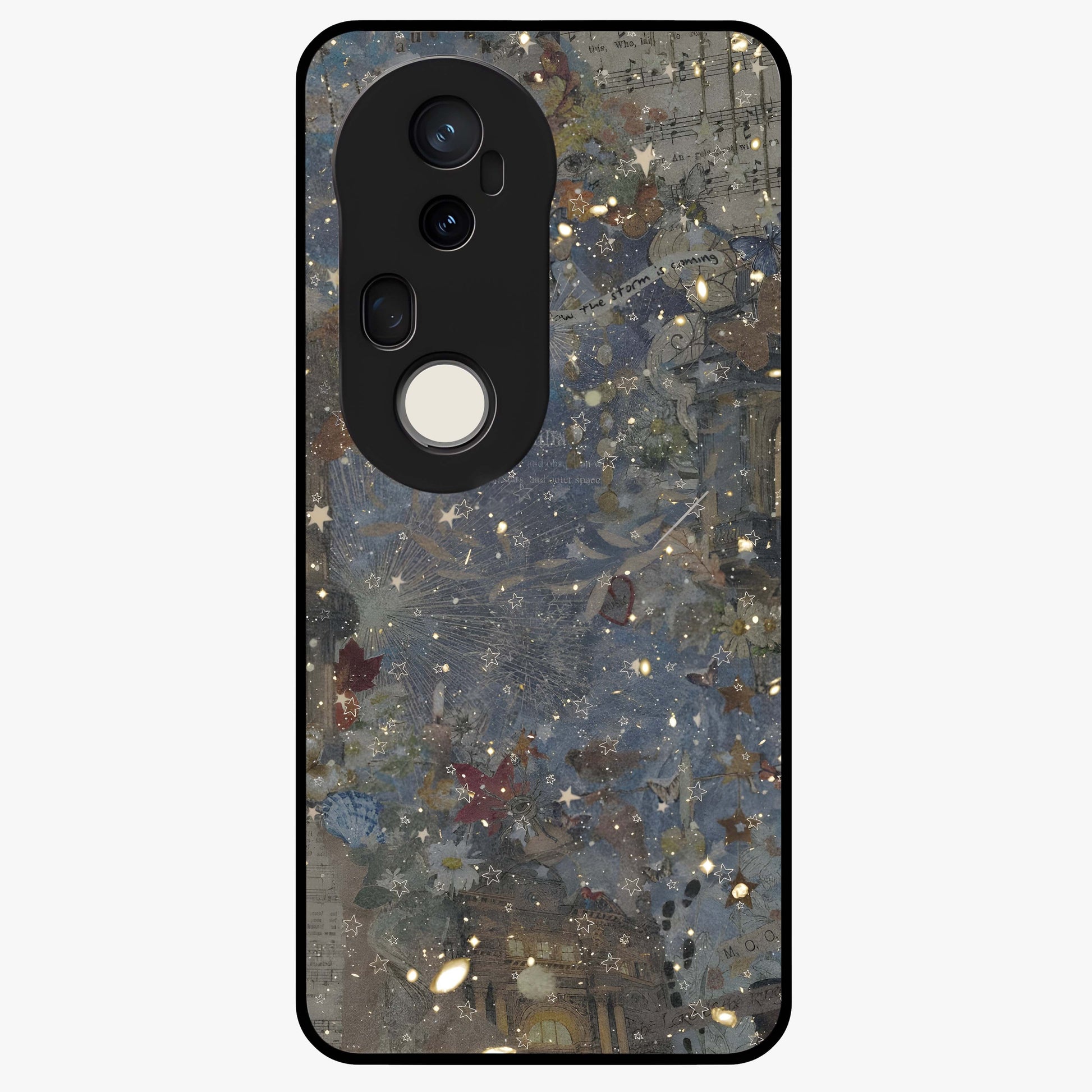 Aesthetic Astrolophia Glass Case showing flat back view with dreamy aesthetic design and glossy glass finish.