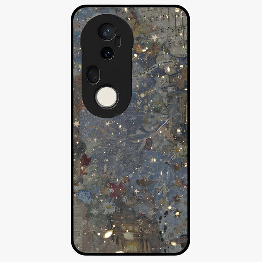 Aesthetic Astrolophia Glass Case showing flat back view with dreamy aesthetic design and glossy glass finish.