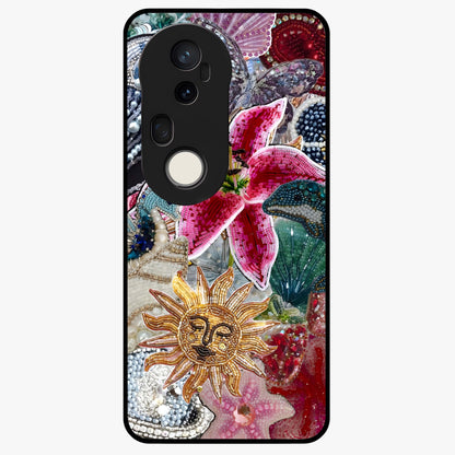 Beaded Garden Fantasy Glass Case showing flat back view with dreamy garden bead artwork and glossy glass finish.
