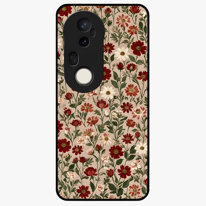 Biege Flower With Leaf Glass Case showing flat back view with soft beige floral artwork and glossy glass finish.