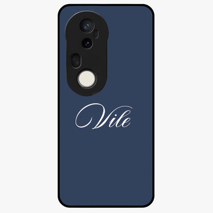 Blue Background Personalized Custom Name Glass Case showing flat back view with minimal blue background and custom name design.
