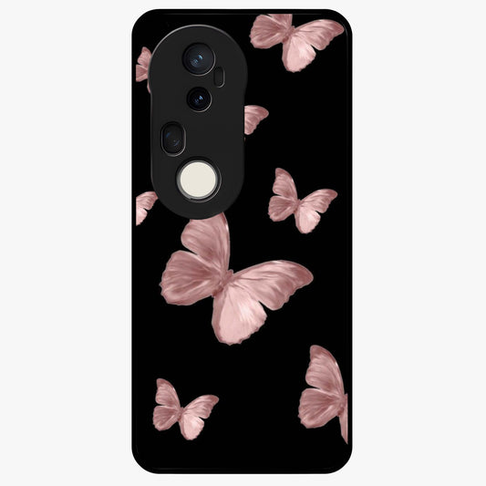 Butterfly Pattern Glass Case showing flat back view with elegant butterfly pattern artwork and glossy glass finish.