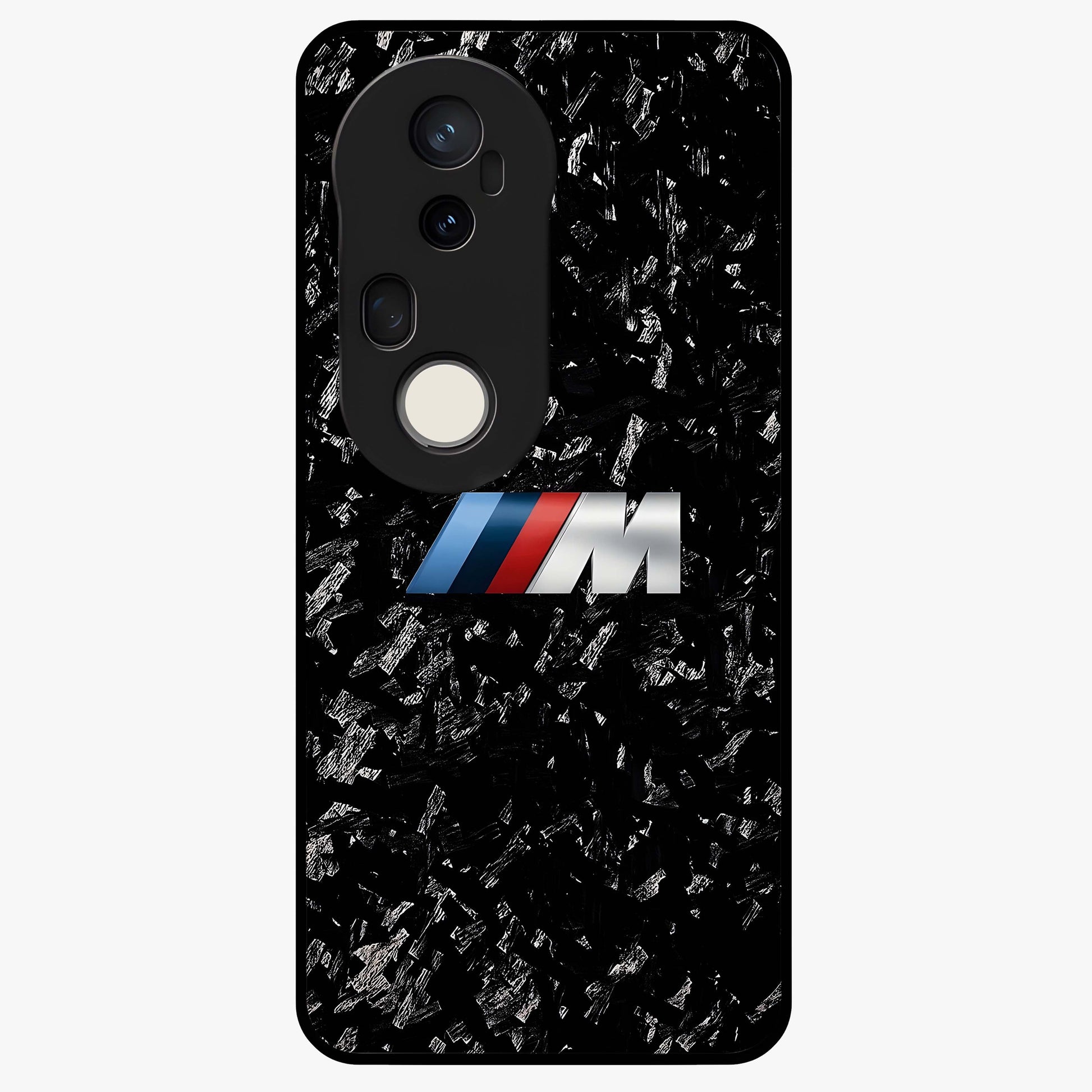 Carbon Speed Mark Glass Case showing flat back view with sporty carbon pattern artwork and glossy glass finish.