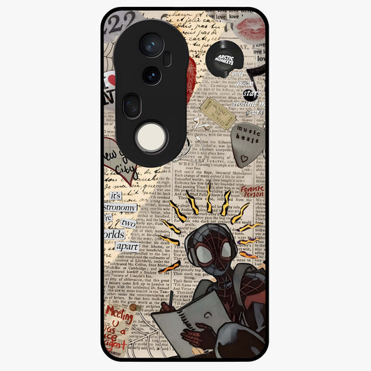 City Dream Sketch Glass Case showing flat back view with artistic city skyline sketch artwork and glossy glass finish.