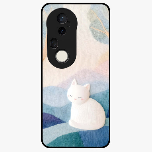 Cotton Dream Cat Glass Case showing flat back view with soft dreamy cat artwork and glossy glass finish.
