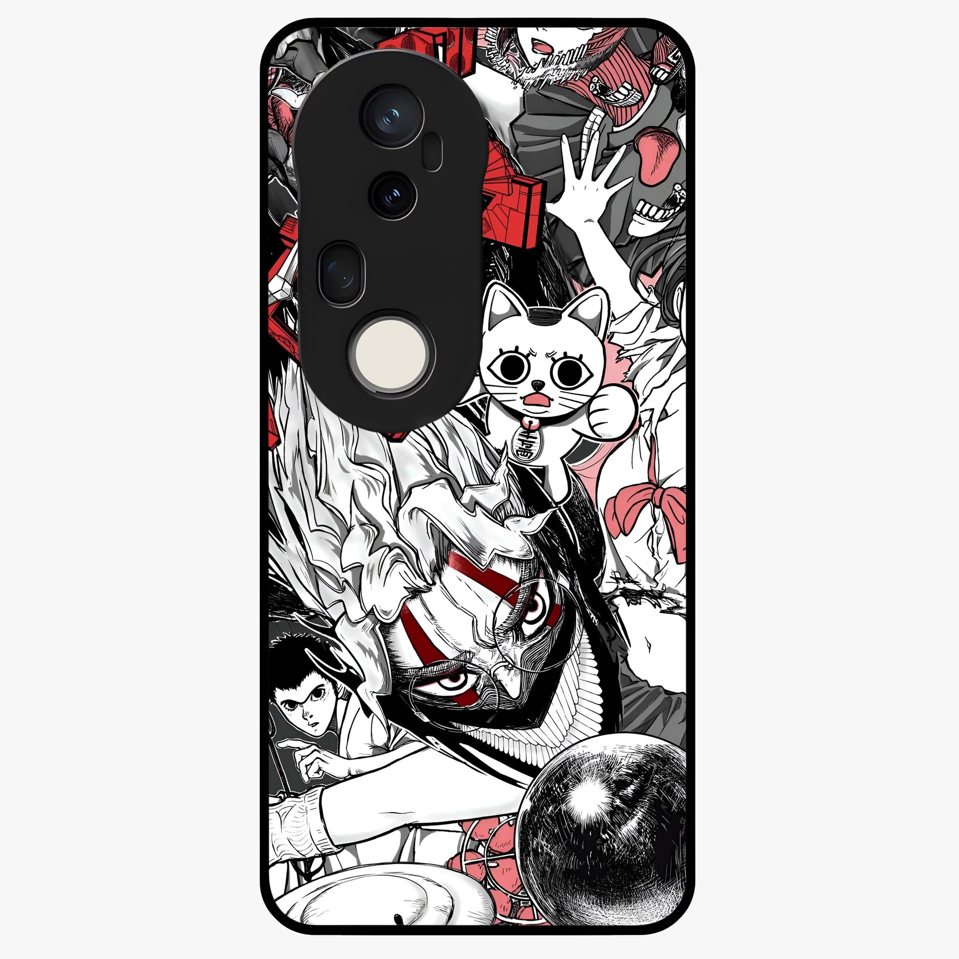 Crimson Chaos Panel Glass Case showing flat back view with bold crimson abstract artwork and glossy glass finish.
