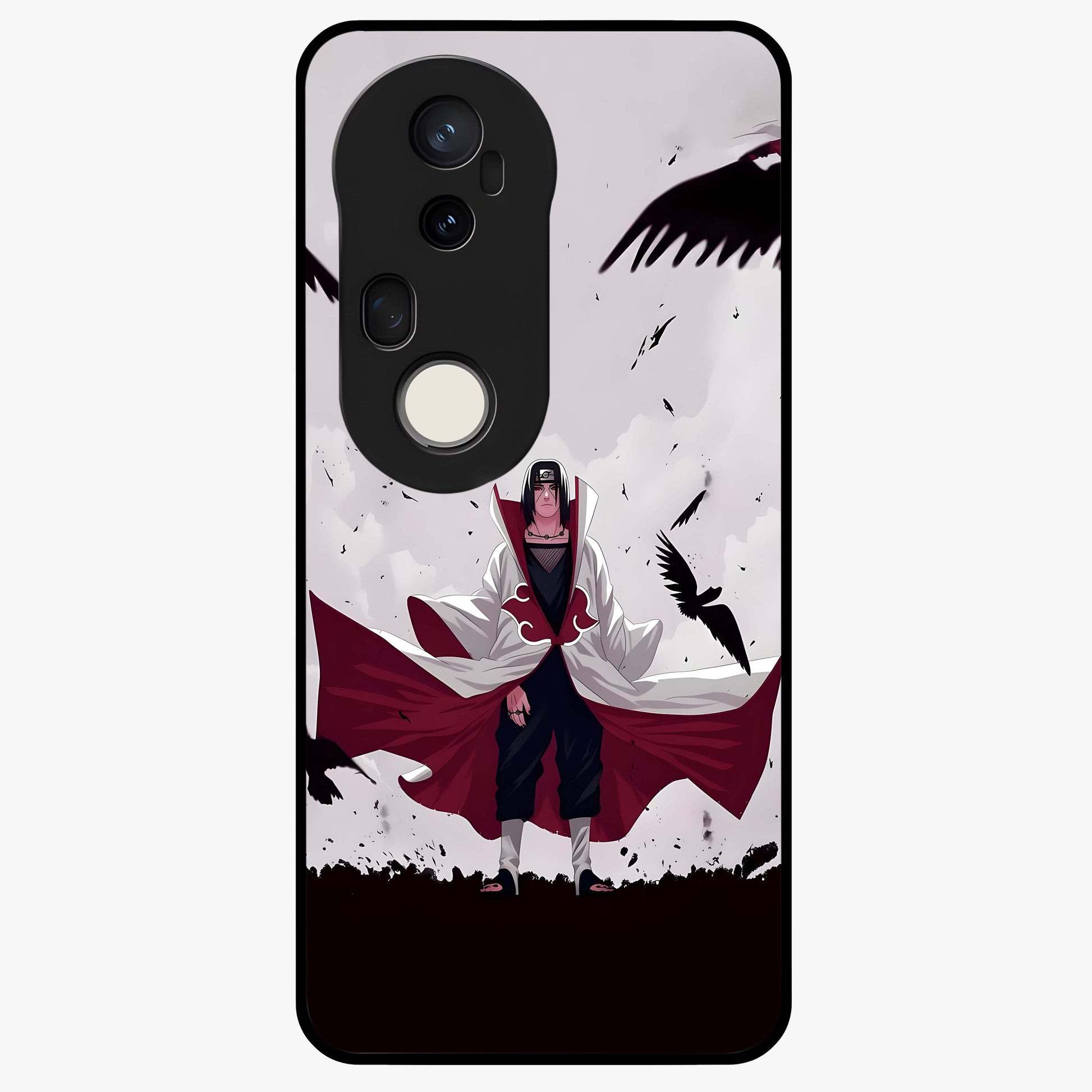 Crimson Crow Ascension Glass Case showing flat back view with mystical crow artwork and glossy glass finish.