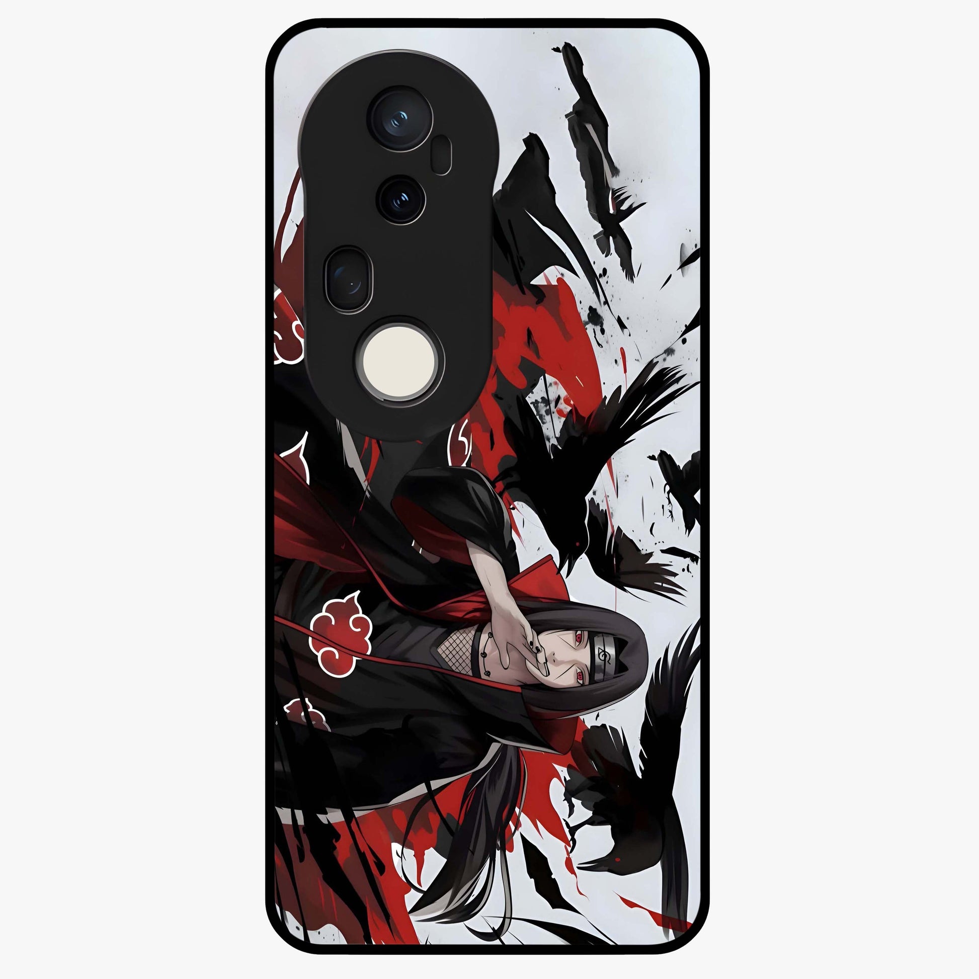 Crimson Crow Illusion Glass Case showing flat back view with artistic crow illusion artwork and glossy glass finish.