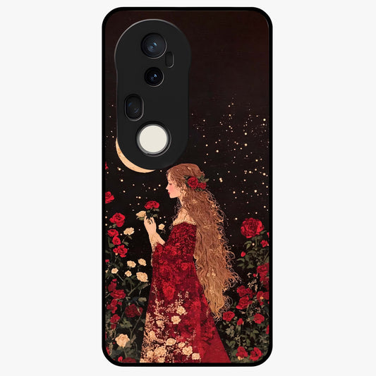 Crimson Dreams Glass Case showing flat back view with dreamy crimson artwork and glossy glass finish.