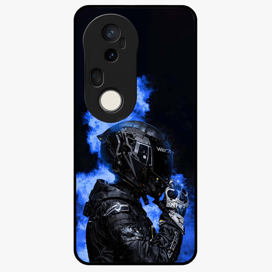 Cyber Sentinel Protocol Glass Case showing flat back view with futuristic cyber themed artwork and glossy glass finish.