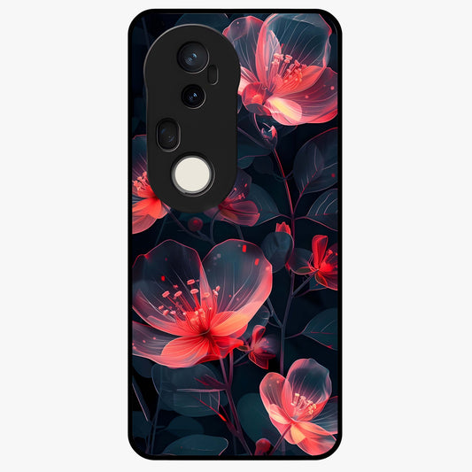 Dark Shade of Flower Glass Case showing flat back view with elegant dark floral artwork and glossy glass finish.